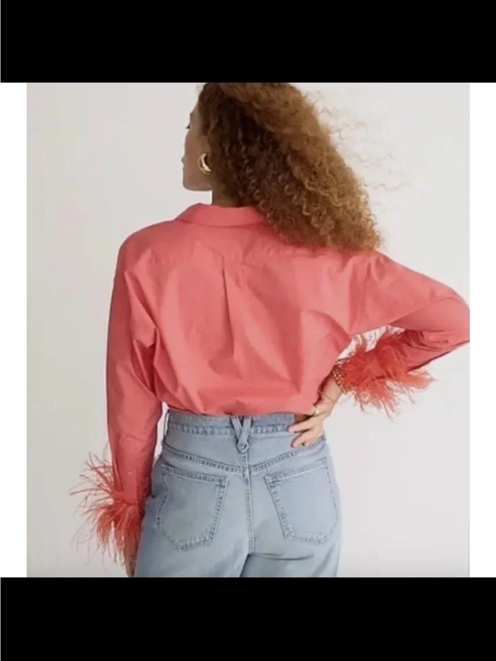J.Crew Collection Feather Trim Poplin Button Up Shirt Coral Pink US 4 NWOT - Picture 2 of 11